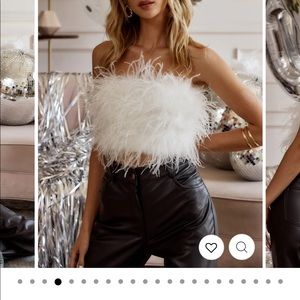 CHANEL WHITE FAUX FEATHER TOP